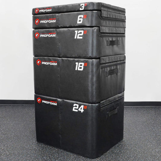 Meister PROFOAM Plyo Boxes - Foam Plyometric Jump Boxes for Professional Gyms - Black - 5 Box Set (24", 18", 12", 6", 3")