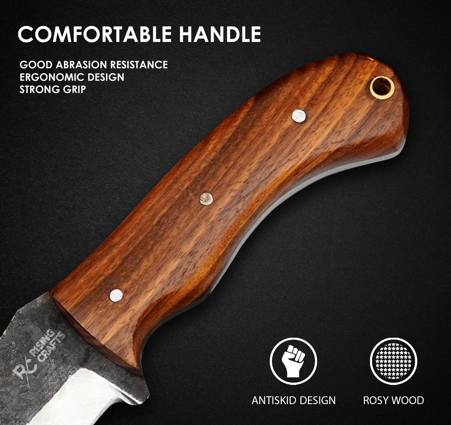 RISING CRAFTS 8.5 Inch Handmade High Carbon Cteel Tracker Hunitng Knife With Horizontal Carry Sheath -Fixed Blade, Survival, Tactical, Skinning, Bushcraft Tracker Knife