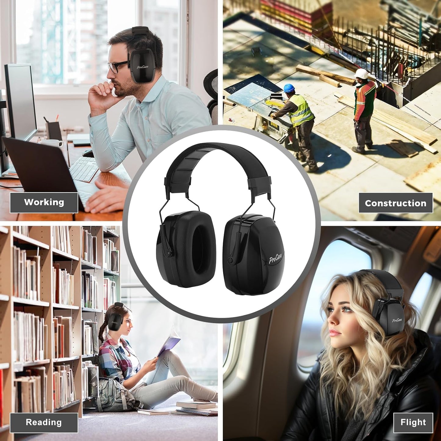 ProCase Noise Cancelling Ear Muffs - SNR 33dB Hearing Protection Headphones for Work & Shooting | Black