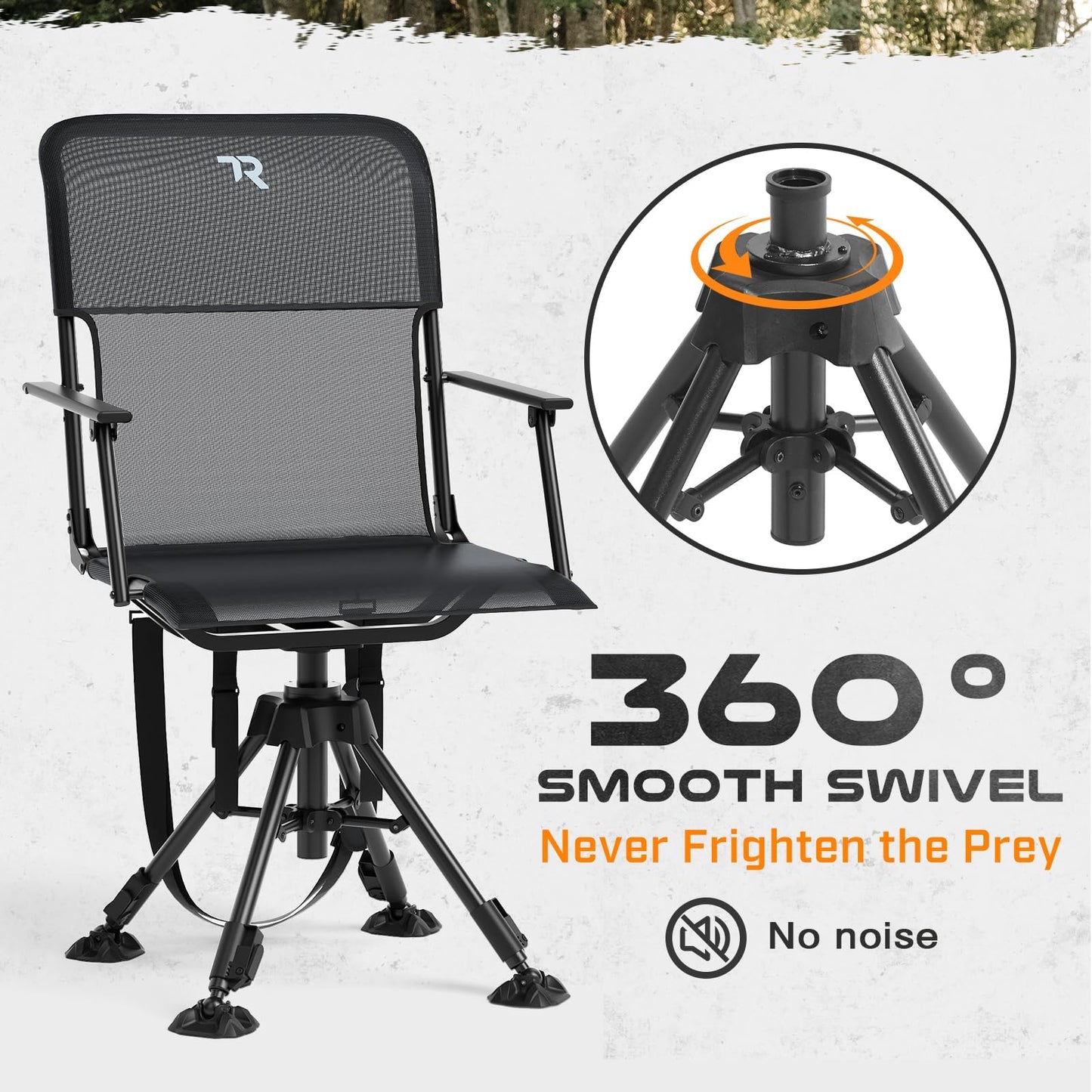 TR 360 Degree Swivel Hunting Blind Chair,400 lbs Capacity Silent,Height Adjustable Hunting Chair with Armrests,Portable Ground Hunting Seat for Deer Turkey