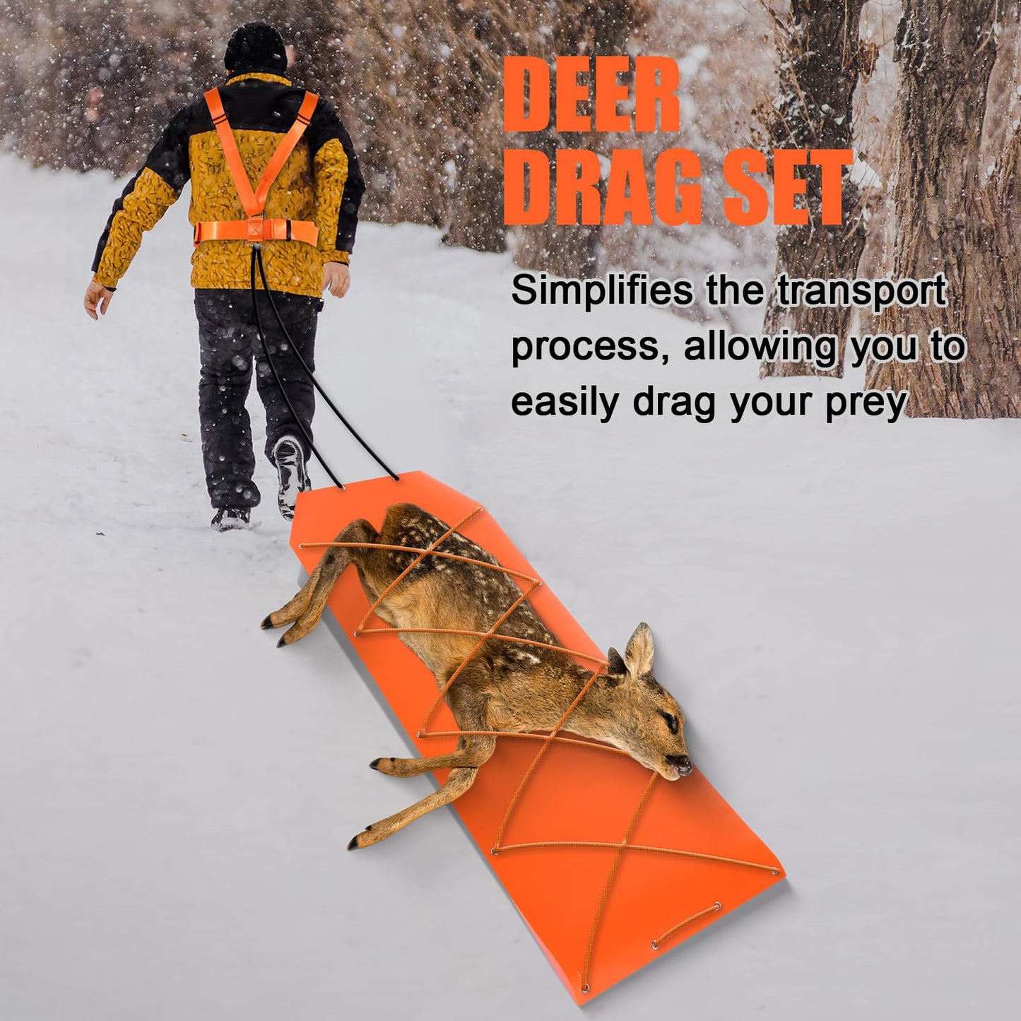 WinnerWhy 2 Set Thickened Tear-Resistant Deer Drag Sled Game Glide Heavy Duty Deer Cart Game Hauler for Hunting with Storage Bag, 2 Dual Harness Elk Drag with Rope for Hauling Elk Turkeys