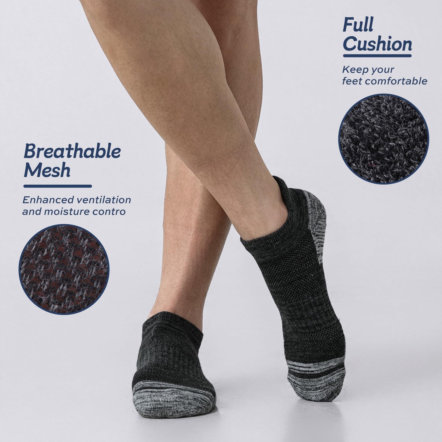 FYTUTESE Mens Socks Ankle Running Athletic Low Cut Cushioned Moisture Wicking Short Socks for Men 5 Pairs Black Size 9-12