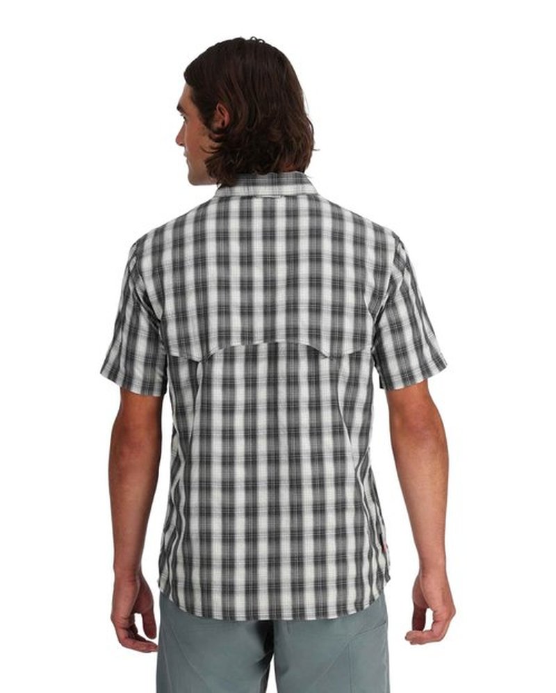 Simms Fishing Products Men's Big Sky Vented Fishing Shirt, Short Sleeve 50+ UPF Top, Driftwood Plaid, Large