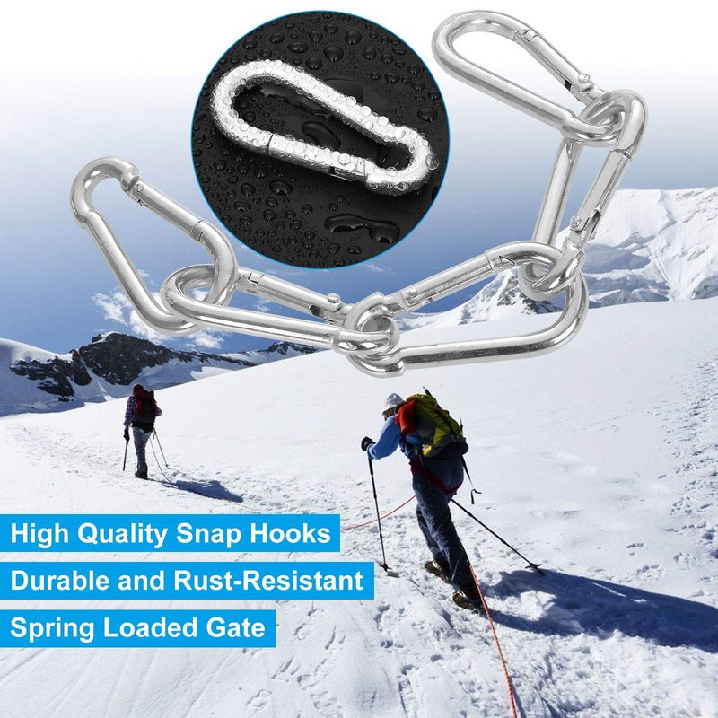 100 Pack 2 Inch Spring Snap Hook M5 Carabiner Clip Galvanized Steel 2In Small Silver Quick Link Clip Keychain for Camping, Hiking, Outdoor and Gym, M5 Bulk Heavy Duty Carabiner Clips