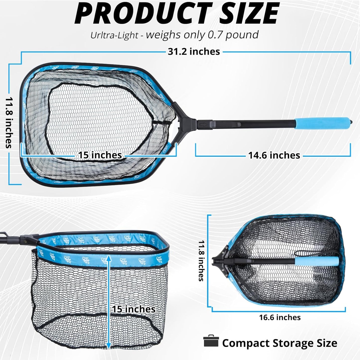 Floating Fishing Net - Collapsible Landing Net with Rubber Coated Polyethylene for Bass & Trout | Ideal for Kayak & Boat Fishing