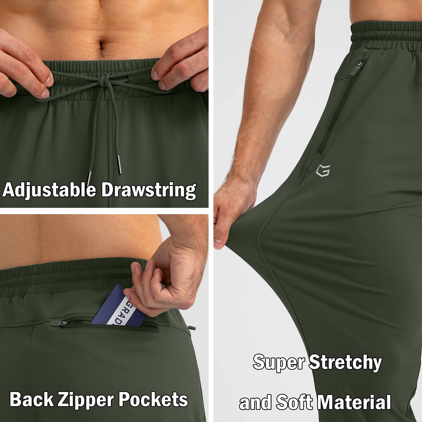 G Gradual Men's Sweatpants with Zipper Pockets Tapered Joggers for Men Athletic Pants for Workout, Jogging, Running (Olive Green, X-Large)