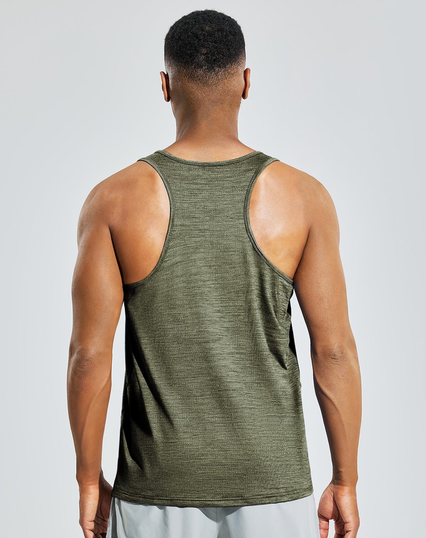 MIER Moisture Wicking Sleeveless Shirts for Men Quick Dry Workout Tank Tops for Running Outdoor Fitness, Heather Army Green, XL