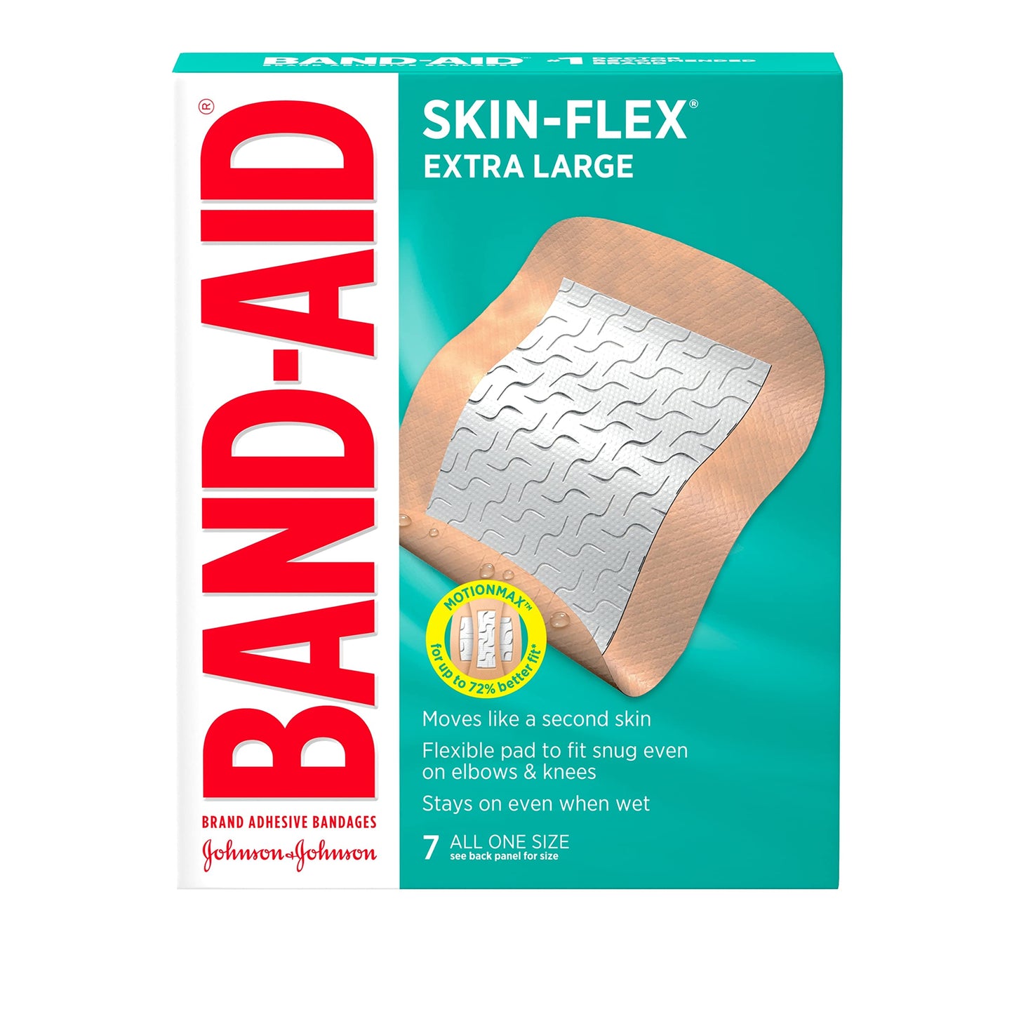 Band-Aid Brand Skin-Flex Adhesive Bandages for First Aid and Wound Care of Minor Cuts and Scrapes & Burns, Flexible Sterile Bandages for Fingers & Knees, Extra Large, All One Size, 7 ct