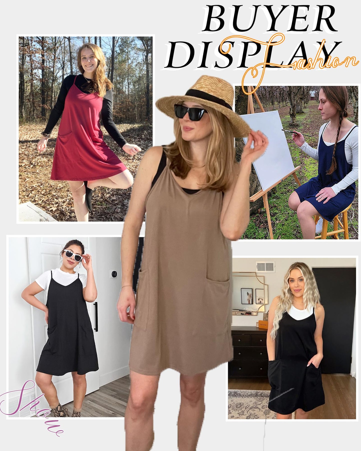 AUSELILY Womens Summer Dress 2026 Sleeveless Casual Mini Dress Spaghetti Strap Short Dresses with Pockets Blue M