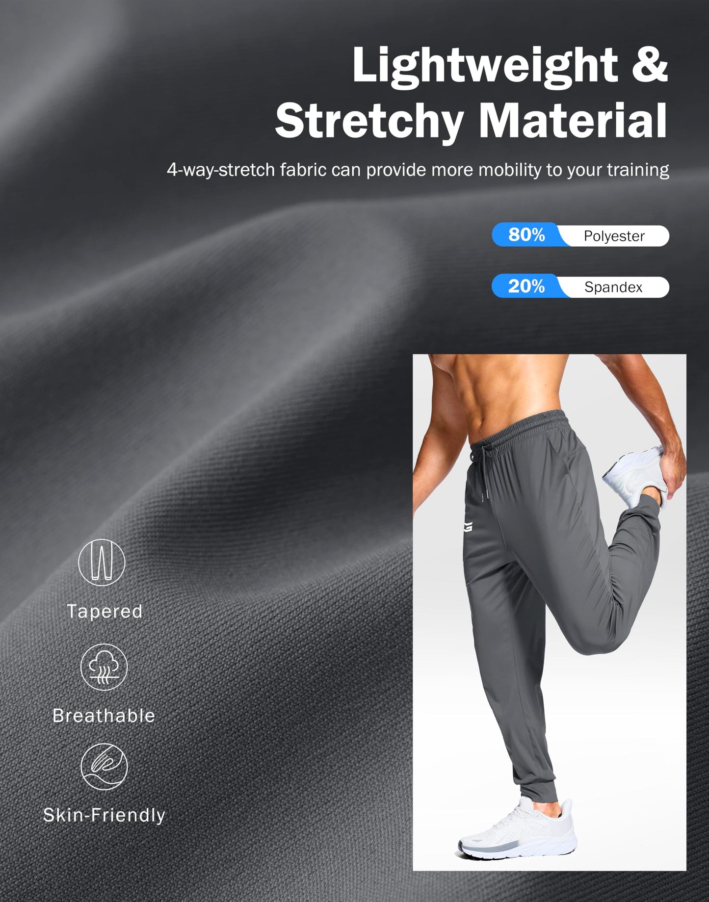 G Gradual Men's Joggers Lightweight Athletic Workout Pants with Pockets Stretch Track Running Sweatpants for Men Gym Sports,Graphite Grey,M