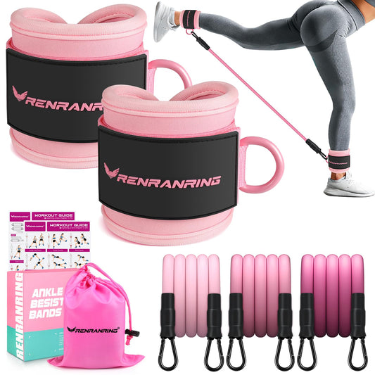 Ankle Resistance Bands with Cuffs, Ankle Bands for Working Out, Ankle Resistance Band, Glutes Workout Equipment, Butt Exercise Equipment for Women Legs and Glutes (Pink)