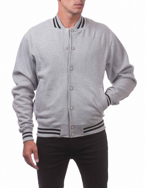 Pro Club Men's Varsity Fleece Baseball Jacket, Heather Gray/Heather Gray, 5X-Large