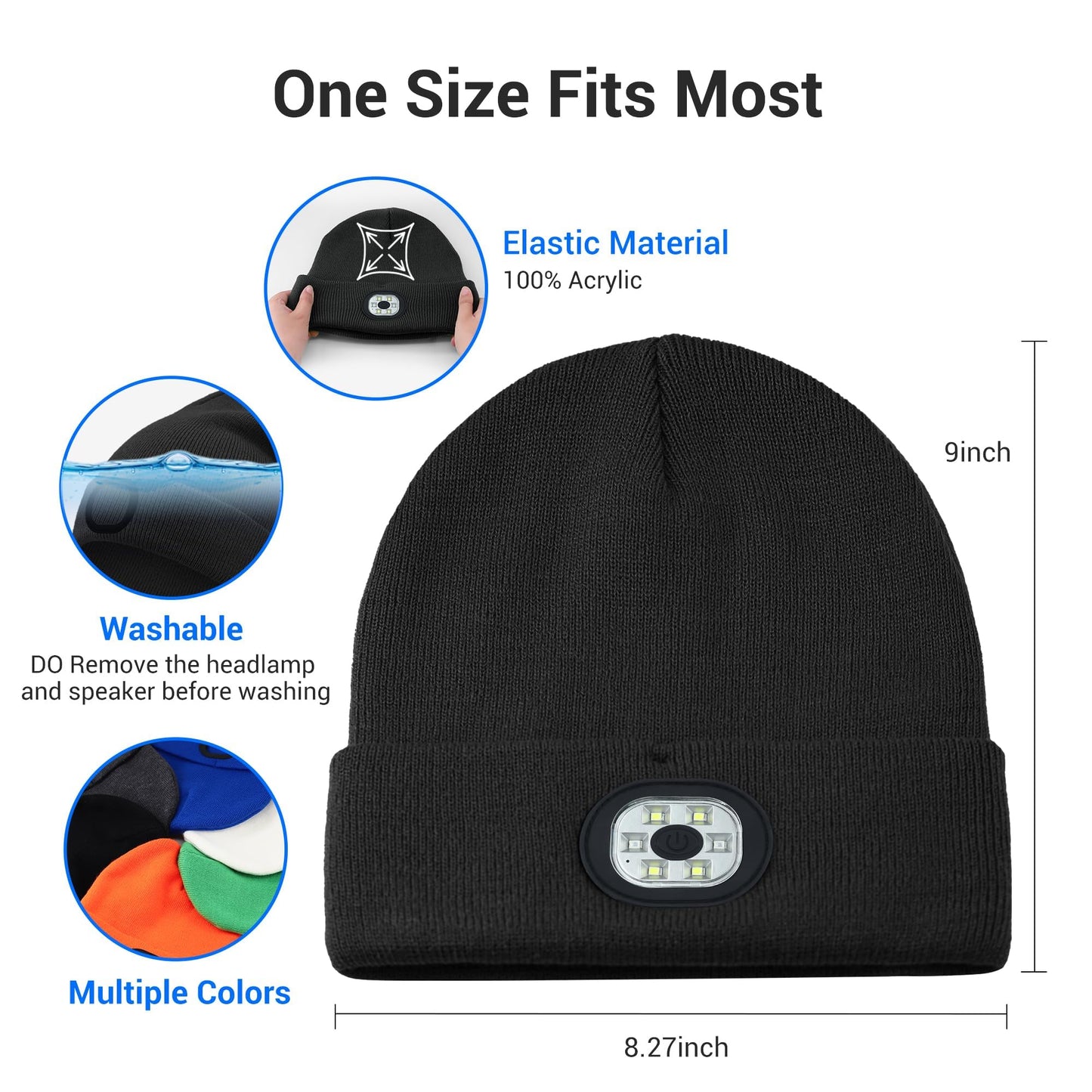 Yontune Bluetooth Beanie Headphone Hat with Light, Unique Tech Gifts for Men Women-Rechargeable LED Skullcap Winter Beanie with Light