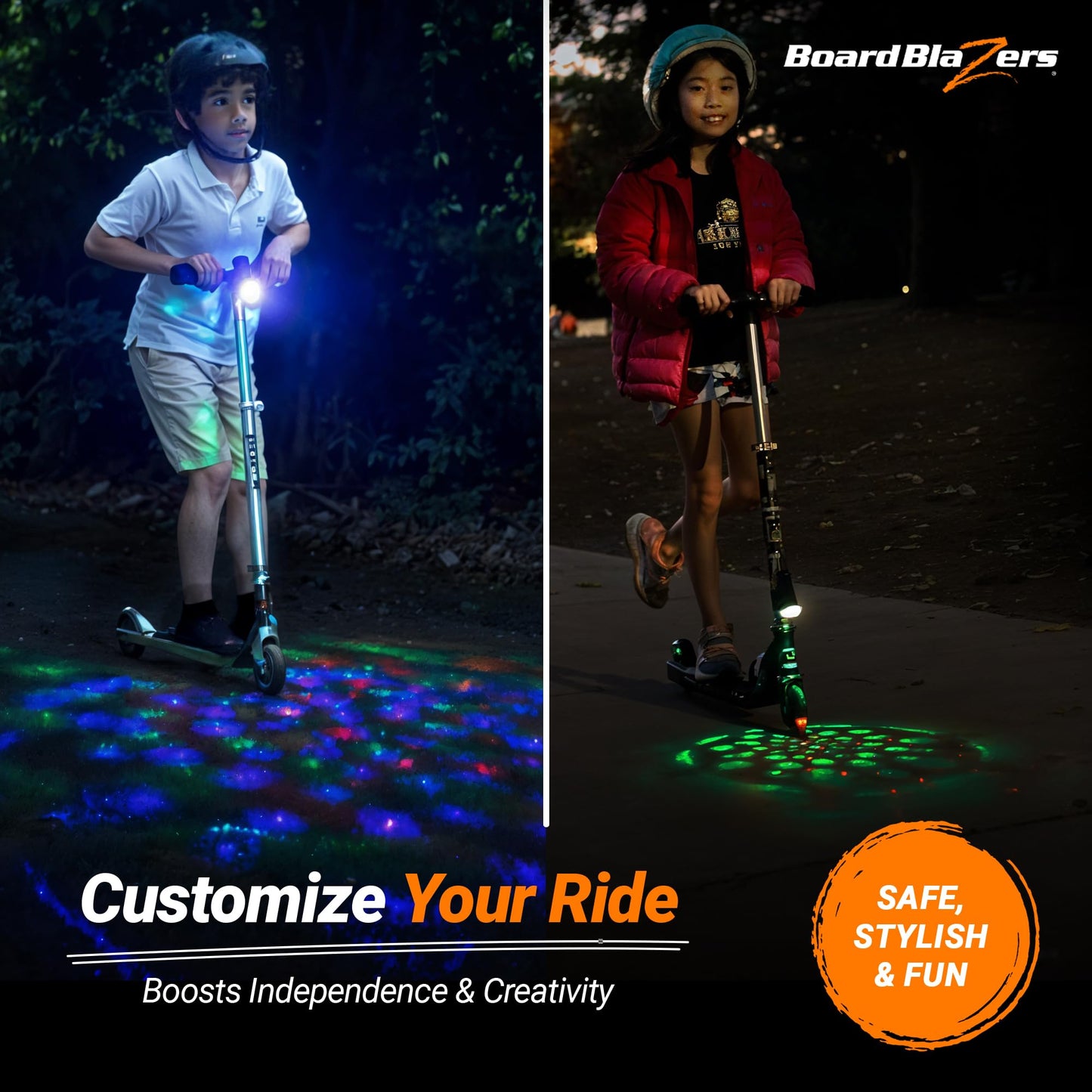 Board Blazers Disco Scooter Lights for Night Riding, Kid Stocking Stuffers, Scooter Accessories for Kids, Bicycle Light for Riding at Night (Black)