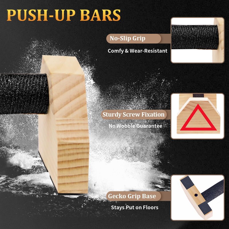 Push Up Bars Wooden Parallettes for Calisthenics Equipment, 600lbs Capacity Non-Slip Pushup Stands for Floor, Strength Training Handstand Blocks for Home Gym, Solid Wood Parallettes Bars