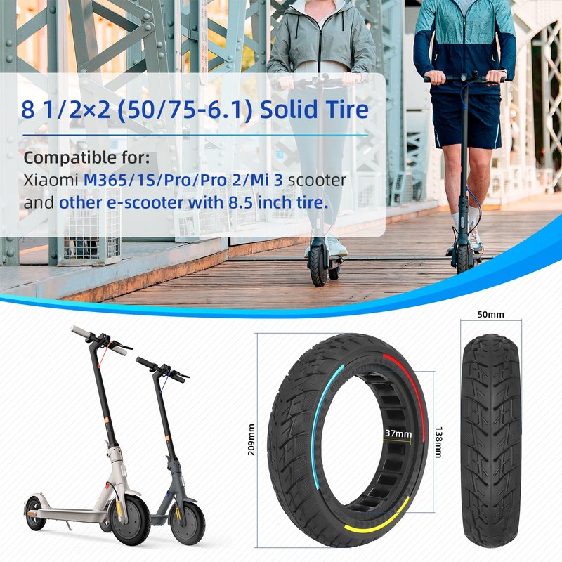 ulip (2-Pack) 8.5 x 2 Solid Scooter Tire 8.5 inch Rubber Tire 50/75-6.1 Front and Rear Wheels Replacement for Gotrax GXL V2 Hiboy S2 Pro Xiaomi M365 Pro Pro2 1S MI3 and 8.5 inch Scooters