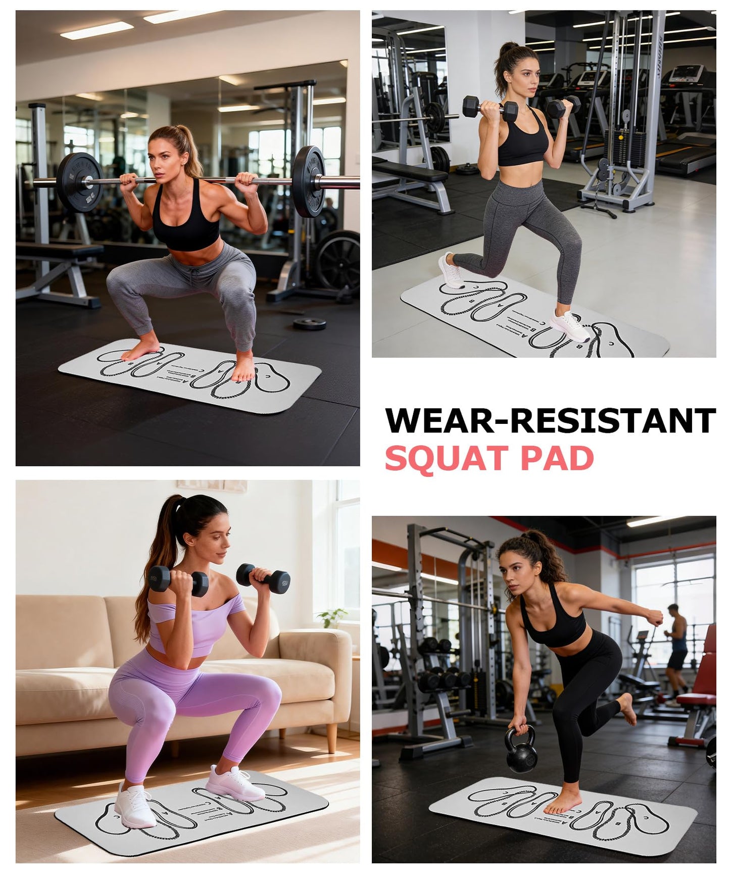 Squat Mat with Foot Position,Large Non-Slip Squat Target Pad， Pad 31.5'' X13.8'',6mm Thickness Squat Mat Foot Positioning, Exercise Mat for Squats, Leg and Abdominal Workouts