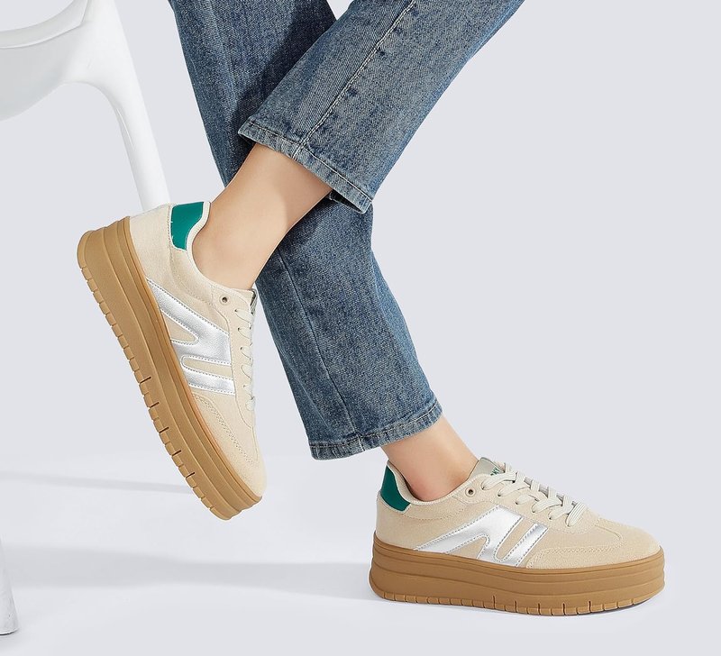 Women's Platform Sneakers - Retro Rubber Low Top Casual Tennis Shoes | Thick Sole Fashion