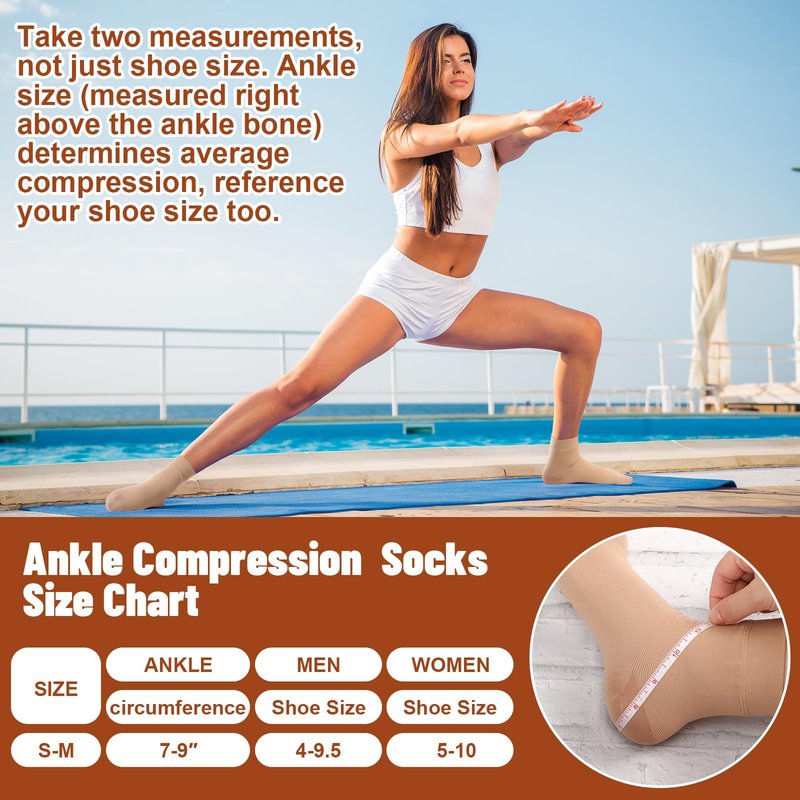 Shinymoon 4 Pairs Ankle Compression Socks 20-30 mmHg Closed Toe Ankle Compression Sleeve Brace Support Sleeve support anklet for Women Men(Nude Color,S/m)