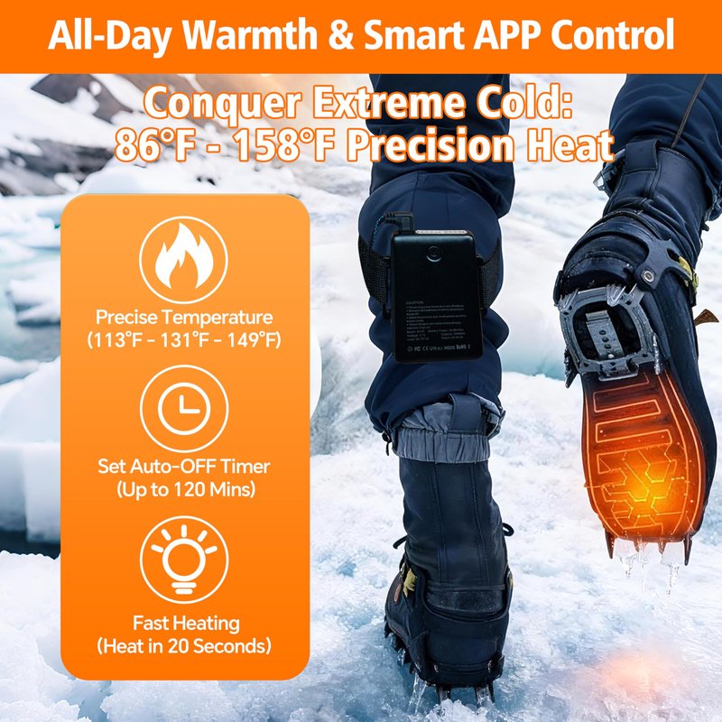 Heated Insoles for Men, Rechargeable 5000mAh Battery Foot Warmers Up to 11 Hours, Washable Cut to Fit Thermal Shoe Inserts for Outdoor Work, Hunting, Skiing, Hiking, Cycling, Fishing, with App L