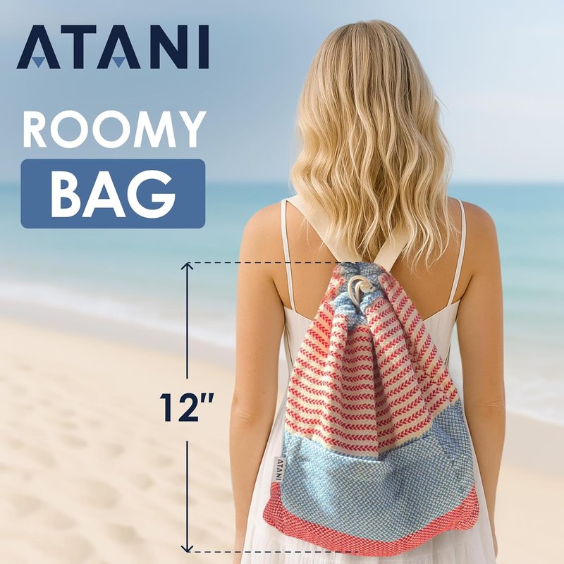 ATANI Turkish Beach Towel - Oversized 100% Cotton Quick-Dry Travel Blanket | 71x39 Inches, Red & Navy Blue
