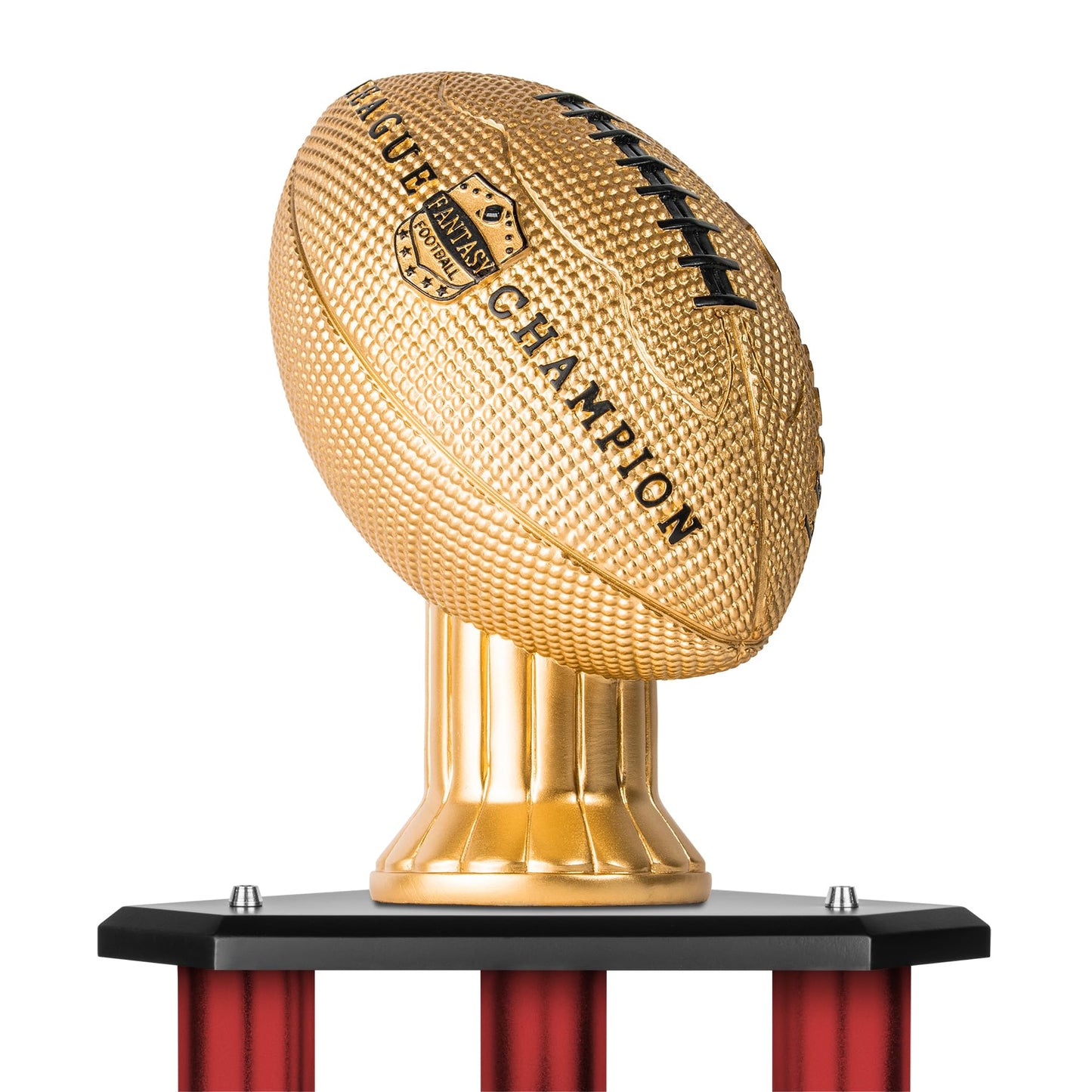 TrophySmack Perpetual Fantasy Football Trophy - Customizable Championship Trophy Award Winner | Free Engraving up to 19 Years Past Winners, 56 Inch Tall (Red Gold)