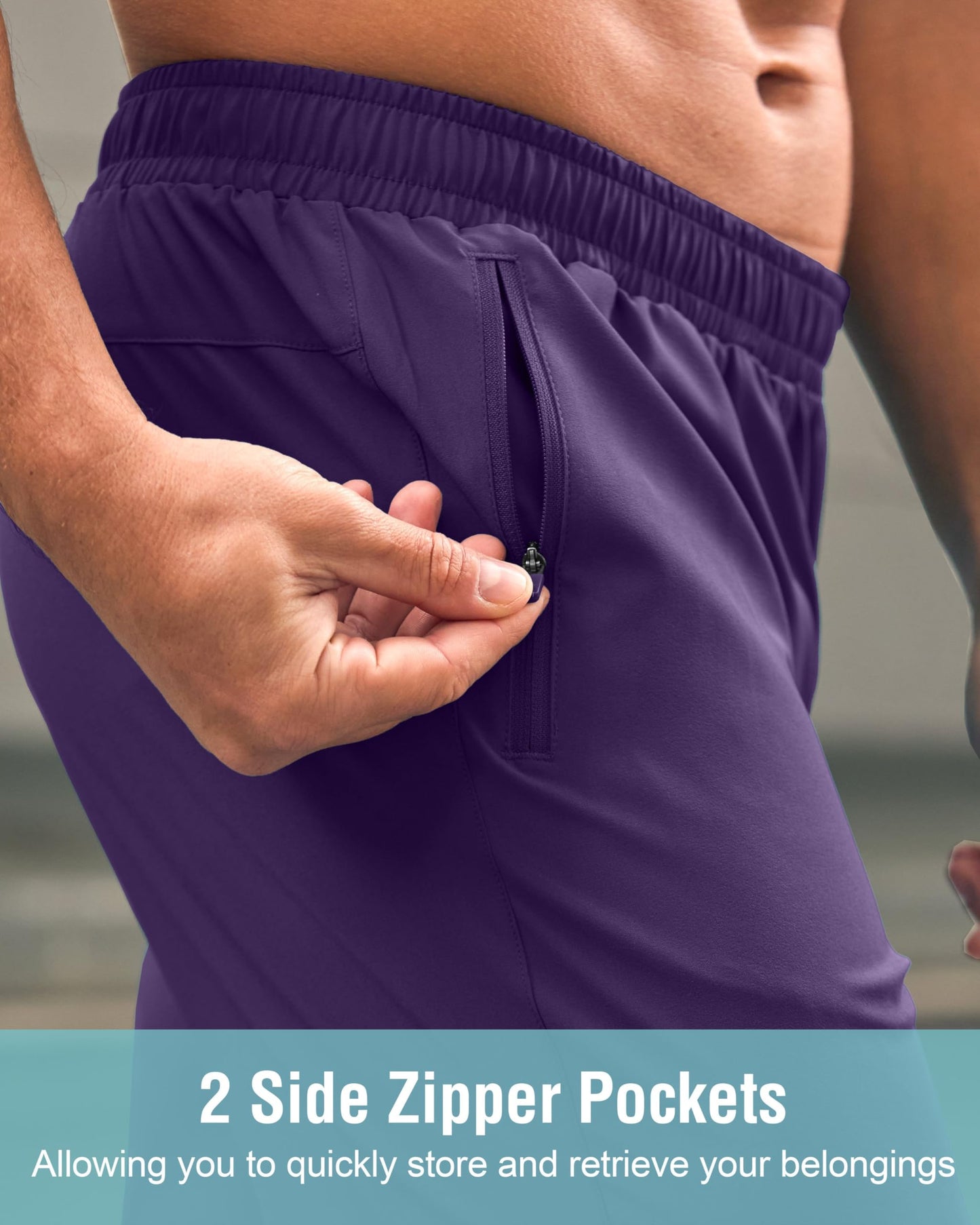 Men's Athletic Running Shorts with Zipper Pockets Quick Dry 7"/ 5"/ 9" Workout Gym Shorts for Basketball Hiking(Purple,7S)