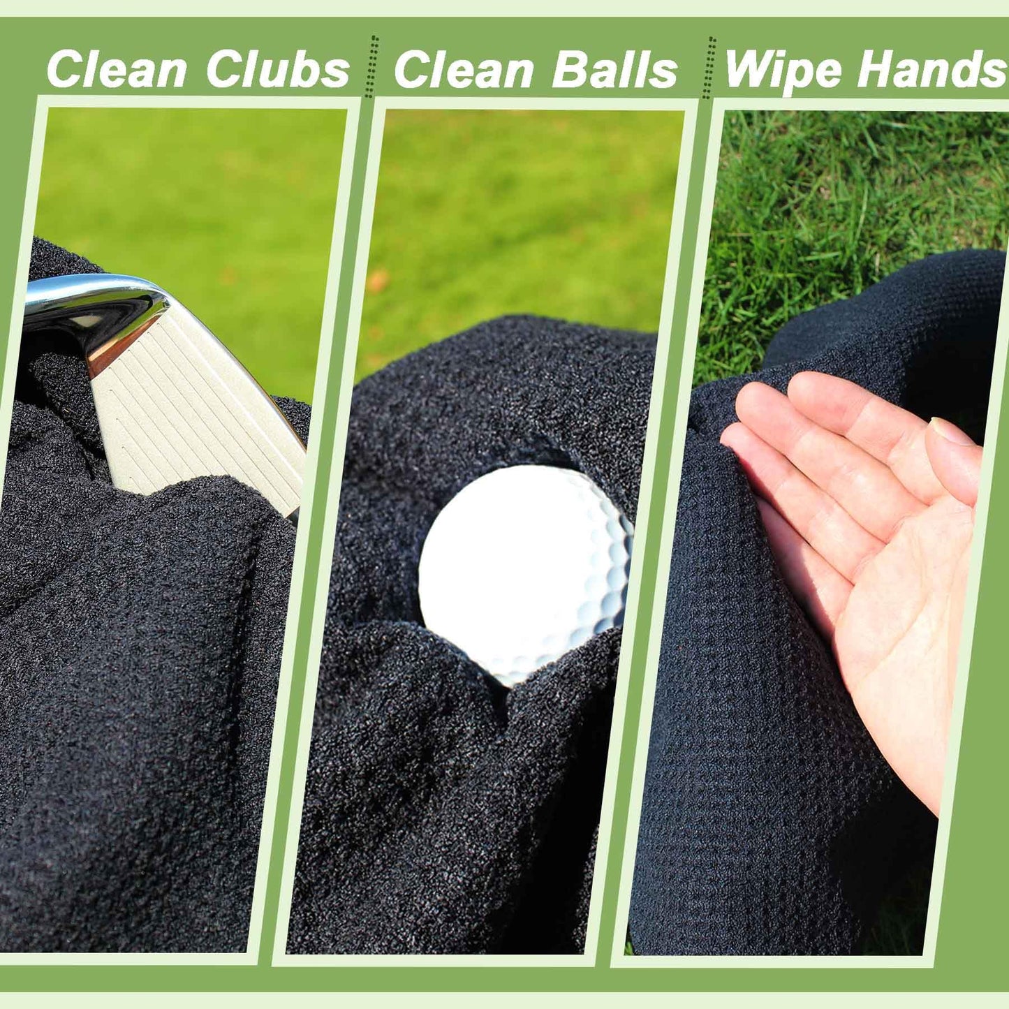 ULTLAT Magnetic Golf Towel-Max N52 Industrial Magnet with Rubber Cover and Carabiner, Top-Level Microfiber, Strong Hold to Golf Carts or Clubs, 24x16inch Lager Size, Functional and Durable&Black
