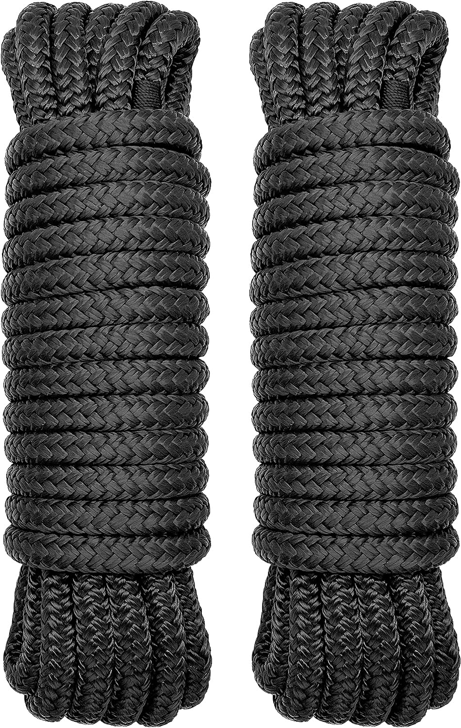 PACTHSD 2 Pack 1/2" x 25' Boat Dock Lines - Marine Grade Nylon Boat Rope with 12" Loop for Docking and Mooring - Double Braided Boat Lines, High Strength, Easy Handling, Fray Resistant - Black