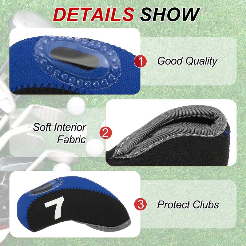PATIKIL Golf Club Head Cover, 10 Pcs Number Golf Club Irons Covers Neoprene Driver Headcover Golf Lovers Gifts for Men Women, Black/Navy Blue