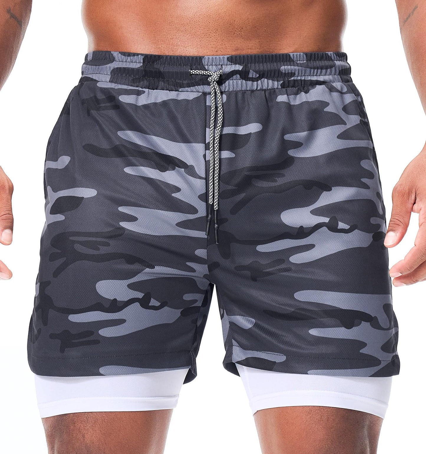 Surenow 3 Pack Mens Athletic Gym Shorts Quick Dry Workout Lightweight Shorts 2 in 1 Running Shorts for Men with Pockets