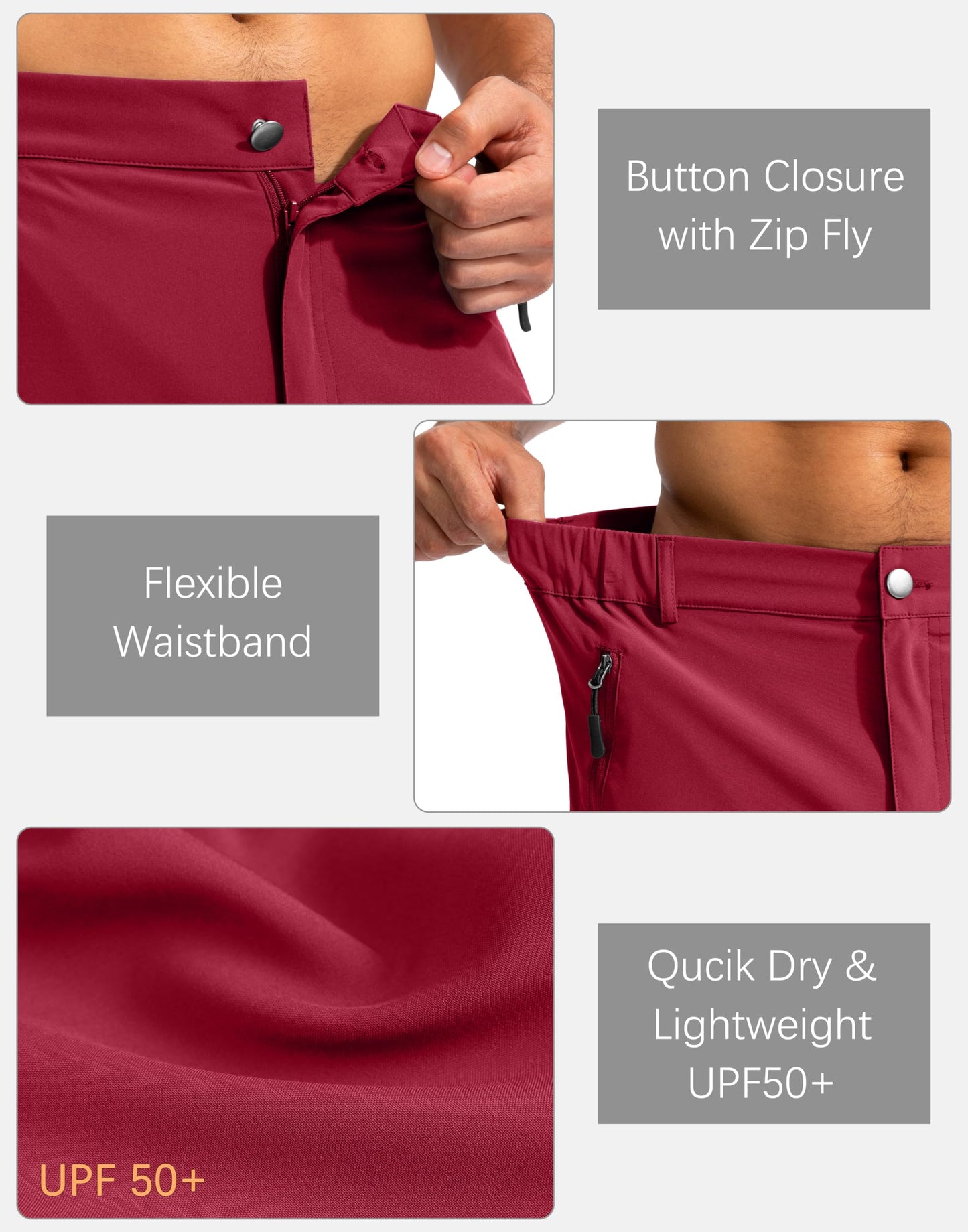 Pudolla Men's Hiking Cargo Shorts 9" Lightweight Outdoor Work Shorts for Men Travel Golf Camping Casual with 5 Zipper Pockets(Red X-Large)