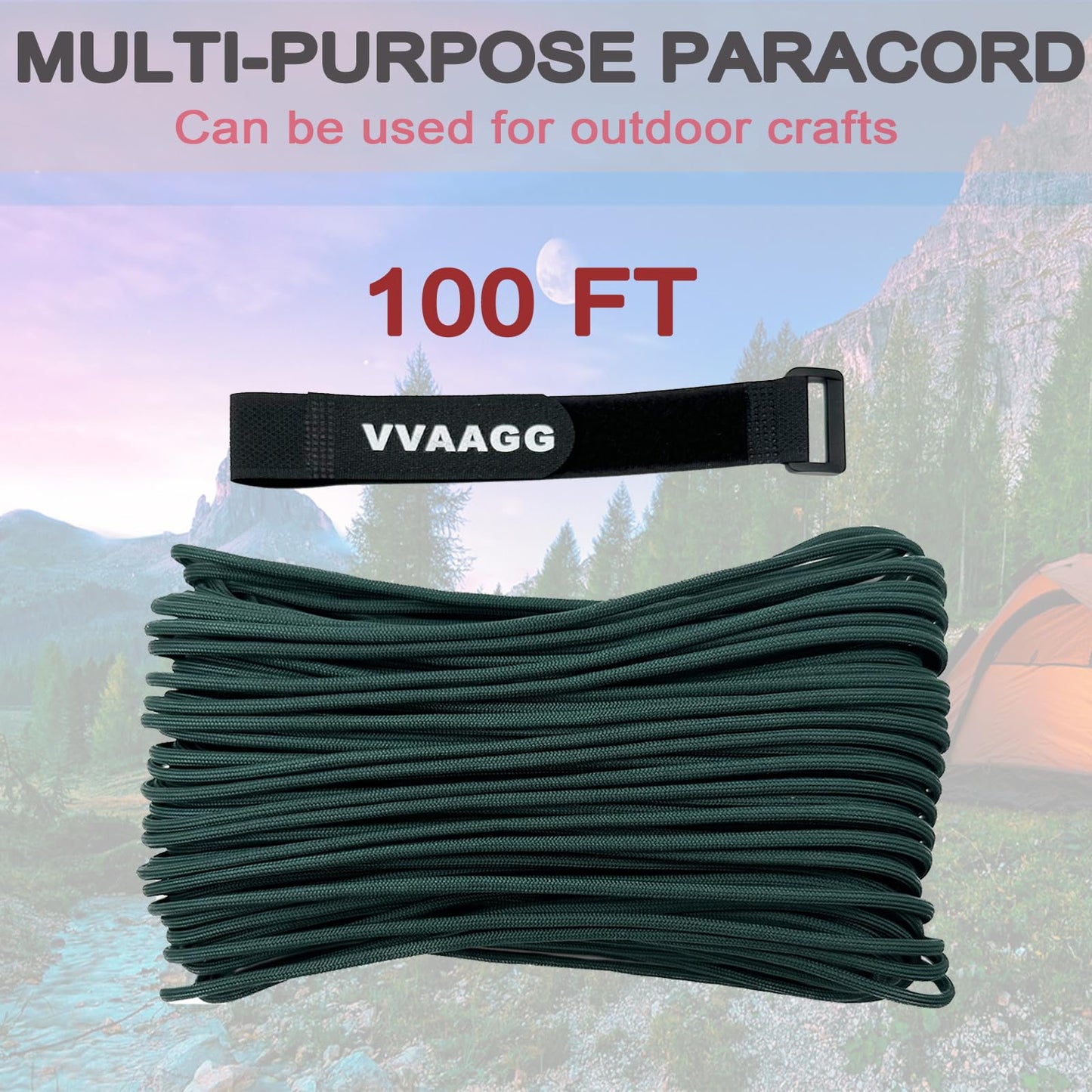 VVAAGG 550 Paracord 100FT 4mm Durable Camping Rope, Tent Rope, Clothsline Rope, Marine Weatherproof Rope, Nylon Parachute Cord Rope (Dark Green)