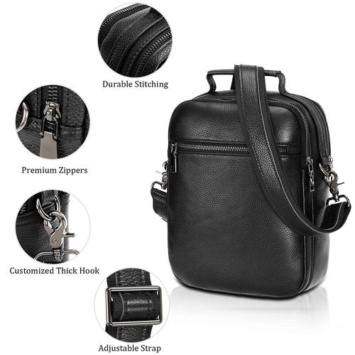 Polare Italian Cowhide Leather Messenger Bag Anti-Theft Shoulder Pouch Sling Bag Waterproof Purse Crossbody Bags Handbag (Black-B)