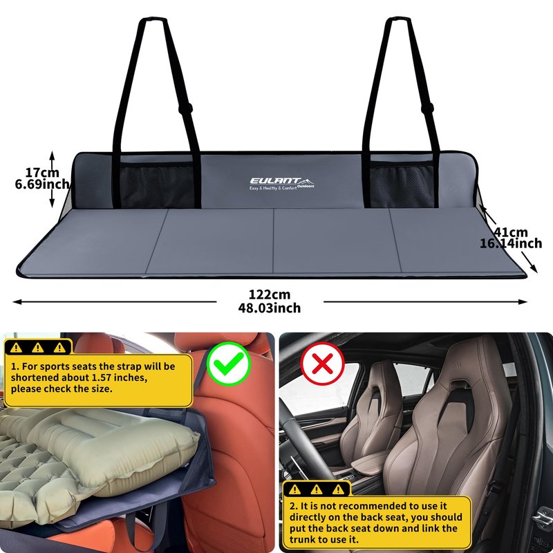 EULANT Foldable Portable Air Mattress for Backseat,Car Rear Seat Mattress Extension Plate,Folding Car Bed Mattress,Increase Travel Trunk Space & Car Bed Camping Space for Car/SUV/Model Y/3