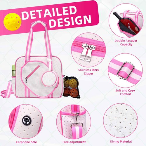 lapinchen Pickleball Bags for Women with Hook, Luxury Bags for Women Cute Pickleball Paddle Bag, Pickleball Backpack Man Gifts for Pickleball Lovers (Pink)