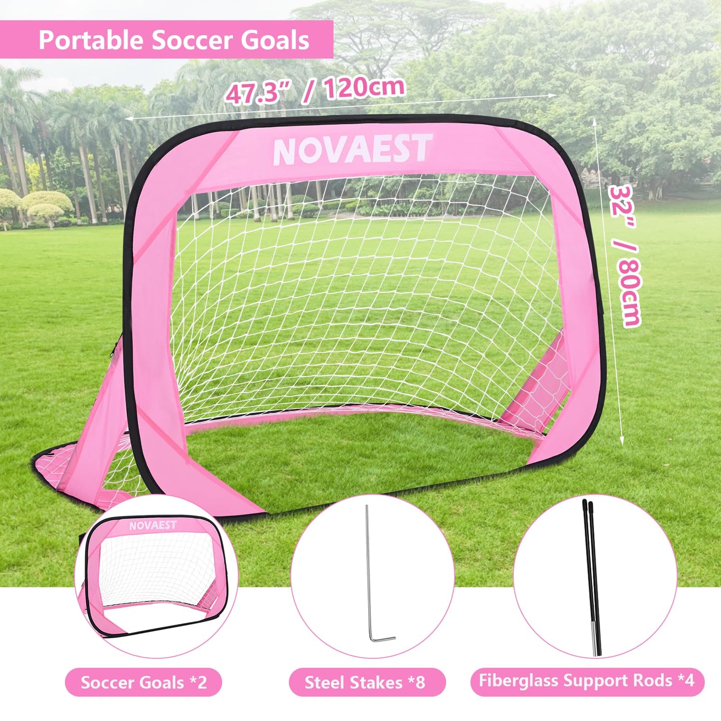 NOVAEST Pop Up Soccer Goals, Kids Soccer Goals for Backyard, Helps Improve Physical Fitness, 2 Packs, Easy Setup, Gift Idea