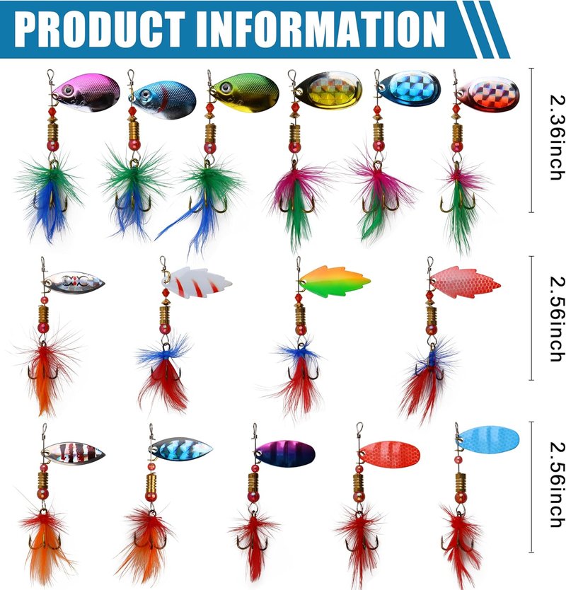 Fishing Lures Kit - Rooster Tail Spinner Baits for Bass, Trout & Pike | Hard Bait Crankbaits