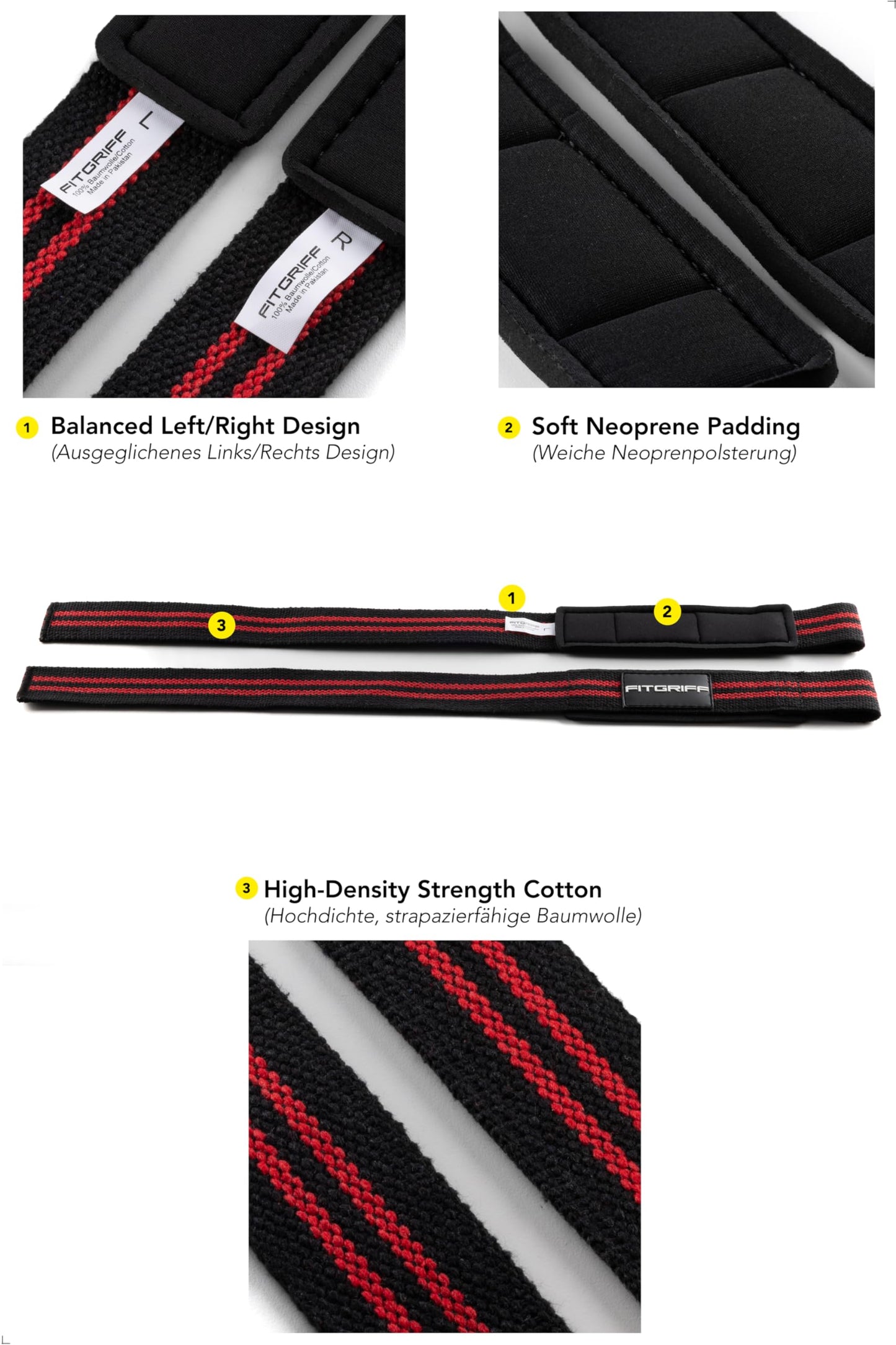 Fitgriff® Lifting Straps & Wrist Wraps (Bundle) Superior Support for Weightlifting & Gym Workouts - for Men and Women (Black/Red)
