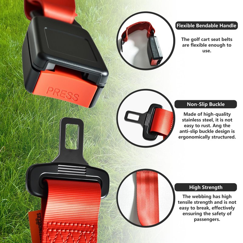Orle Oko Retractable Golf Cart Seat Belts, Compatible with EZGO, Yamaha, Club Car DS Precedent Most Golf Cart(4 Set), for Golf Cart Frond and Rear Seats, Red
