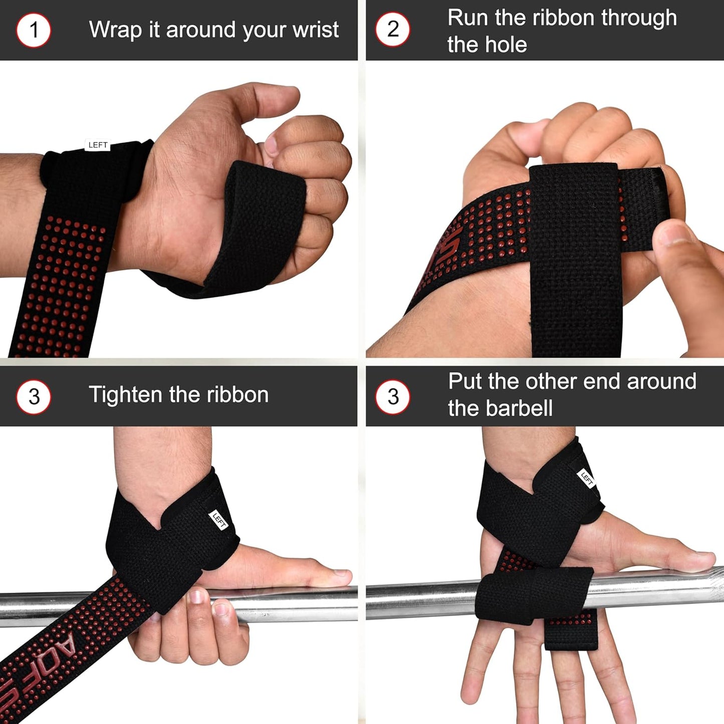 AQF Lifting Wrist Straps - Neoprene Padded Cotton for Weightlifting | 23” Maximum Grip Support for Men & Women