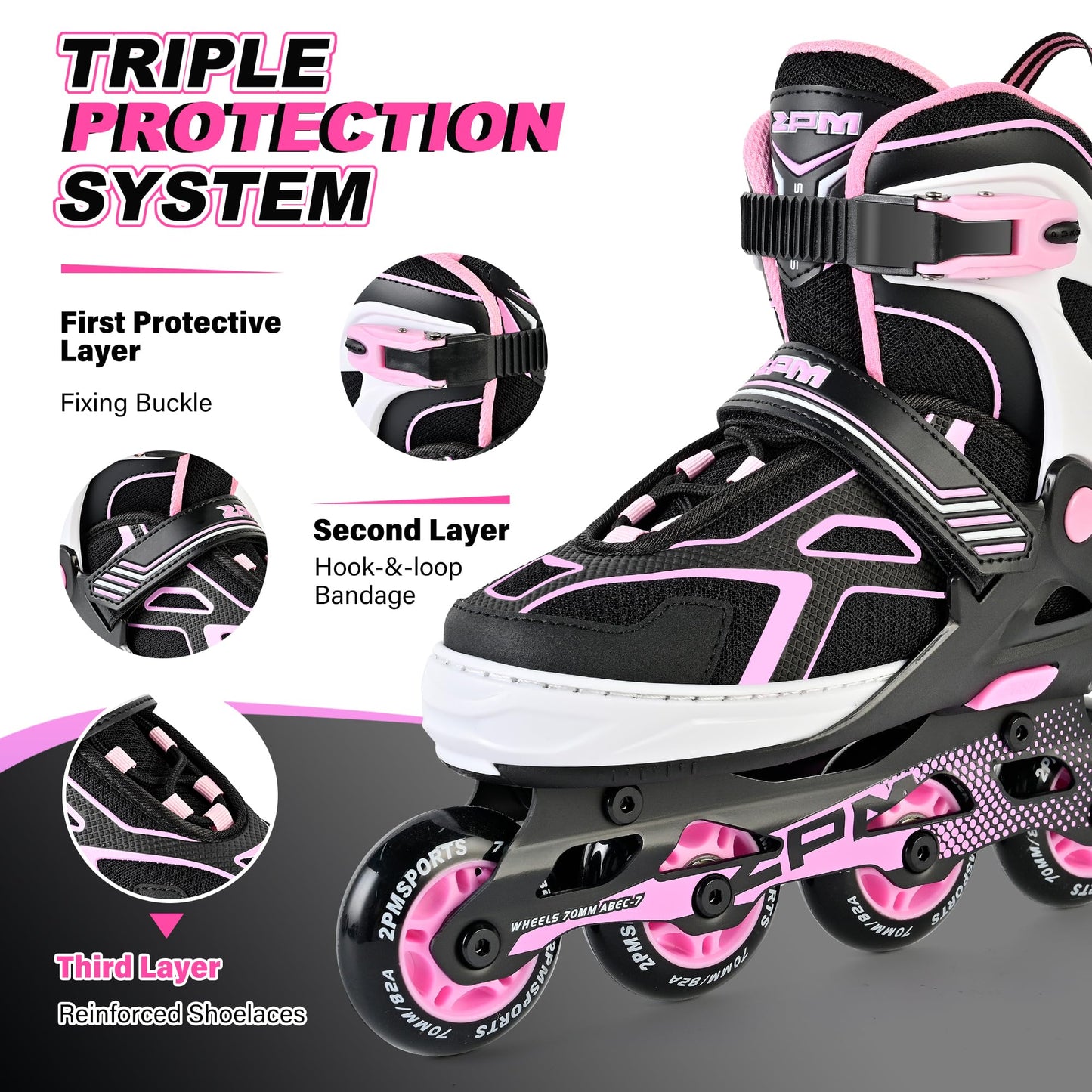 2PM SPORTS Torinx Green Boys Adjustable Inline Skates, Fun Beginner Roller Skates for Kids, Youth, Girls, Men and Women (Purple, Medium - Big Kid (1-4 US))