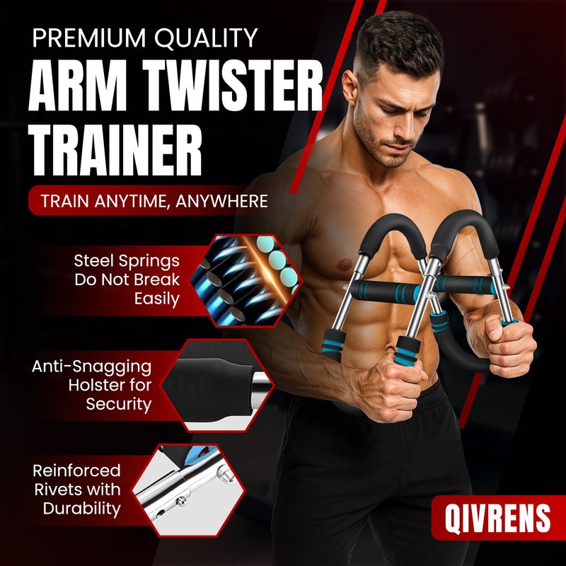 QIVRENS Twister Arm Trainer For Men & Women, Chest Workout Equipment Adjustable 6 Resistance Levels (30-120lb) - Removable and Attachable Fitness Exercise Equipment, Portable At Home Workout Equipment