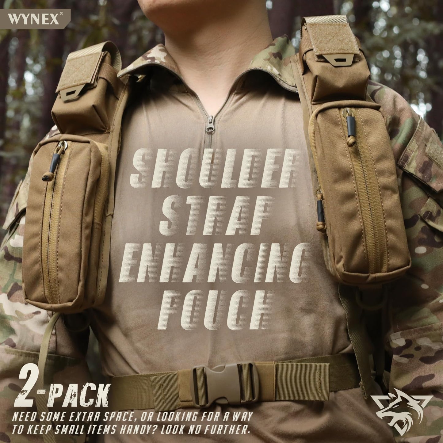 WYNEX Molle Accessories Pouch of Double Zipper Pocket Version, Backpack Strap Pouch Shoulder Strap Molle Attachment Tactical Accessories Bag Shoulder Starps Zipper Pocket Additional Phone Holder