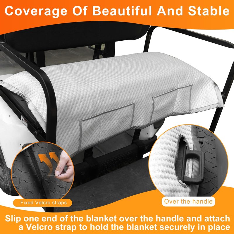 Golf Cart Rear Seat Blanket for EZGO, Club Car, Yamaha , Enhanced Quality Material, 43.7''x 29.1'',Easy to Install and Clean, 4 Convenient Pockets, Gray Golf Cart Back Seat Covers, Double Non-Slip