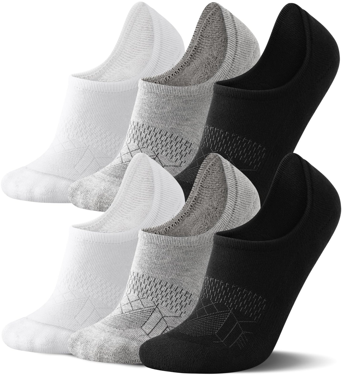 FITRELL No Show Socks Womens and Men - Athletic Cushioned Low Cut Ankle Socks Invisible Non-slip Liner, 3 Pairs Black+White+Grey, Medium