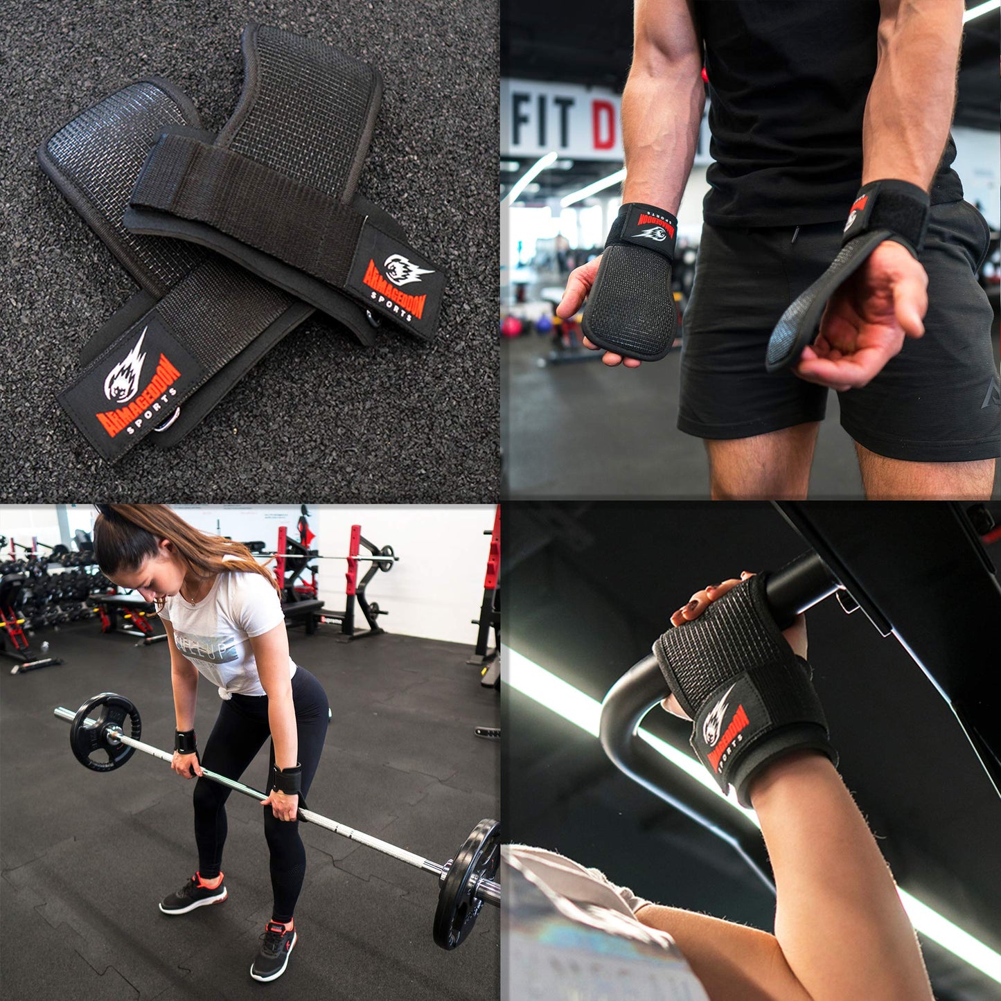 ARMAGEDDON SPORTS Weight Lifting Gym Hand Grips Workout Straps with Adjustable Wrist Support Wraps - Fitness Gloves Alternative