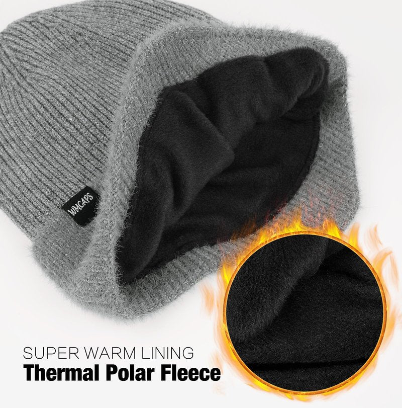 Wmcaps Winter Fleece Line Beanie Hats with Earflap for Men Women, Outdoor Warm Thermal Knitted Stocking Caps Blue
