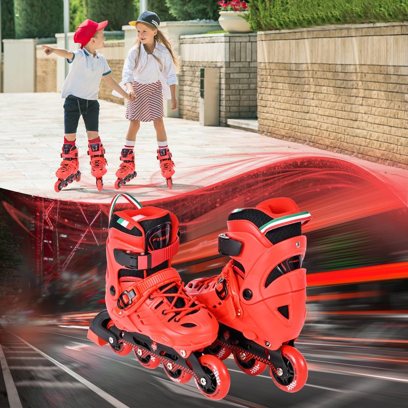 FYHART Adjustable Kids Inline Skates for Girls Boys with 8 Wheels, Kids Inline Roller Skates Blades for Youth Children Beginners Big Kids for Indoor Outdoor Playing (Red & Black, Large)