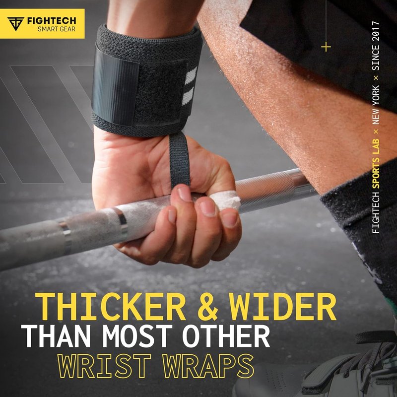 FIGHTECH Wrist Wraps for Weightlifting - 18-Inch Professional Grade for Powerlifting & Strength Training | Black